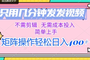 (12159期)只用几分钟发发视频,不需剪辑,无需成本投入,简单上手,矩阵操作轻松…