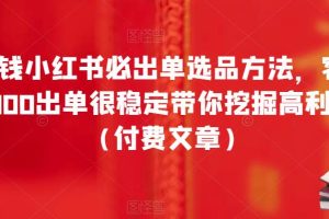 酷酷说钱小红书必出单选品方法，客单价300-3000出单很稳定带你挖掘高利润产品（付费文章）