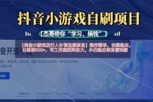 抖音小游戏发行人计划自刷项目，操作简单，长期稳定，日盈利5张，可工作室矩阵放大