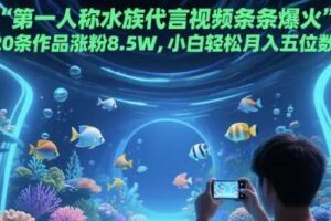 第一人称水族代言视频条条爆火，20条作品涨粉8.5W，小白轻松月入五位数
