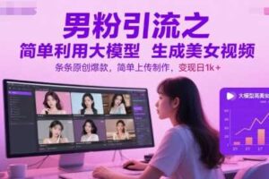 男粉引流之简单利用大模型生成美女视频，条条原创爆款，简单上传制作，变现日1k+