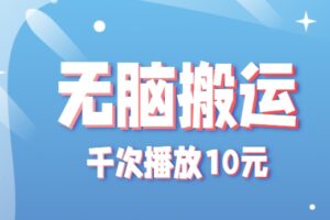 无脑搬运，千次播放10元，点赞评论收藏各1元一个，单条作品收益上限10000+！