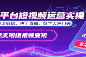 全平台短视频运营实操，各赛道剪辑、快手直播、数字人应用等，快速实现短视频变现