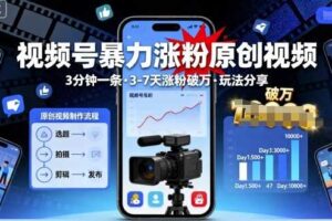 视频号暴力涨粉原创视频，3分钟一条原创视频，3-7天涨粉破万，玩法分享给你