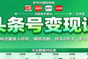 头条号变现课:43W纯流量收入经验,爆款选题,拆文6步法,多平台同步