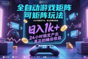 全自动游戏掘金，可矩阵操作，日入1k+，24小时稳定产出，真正的睡后收益【揭秘】