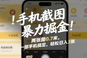 手机截图暴力掘金!两张图0.7米,一部手机搞定,轻松日入3张【揭秘】