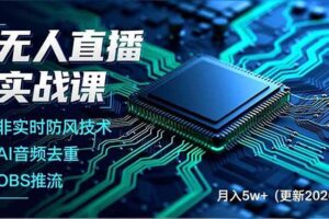 (17267期)无人直播实战课,非实时防风技术、AI音频去重、OBS推流,建立技术壁垒,月入5w+(更新2026)