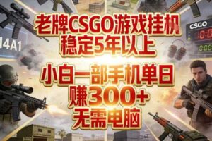 老牌CSGO游戏挂G，稳定5年以上，小白一部手机单日賺3张+，无需电脑【揭秘】