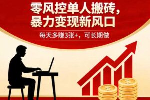 零风控单人搬砖,暴力变现新风口,每天多賺3张+,可长期做【揭秘】